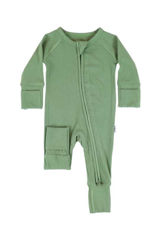 Sweet Sage Ribbed Zipper Jammies